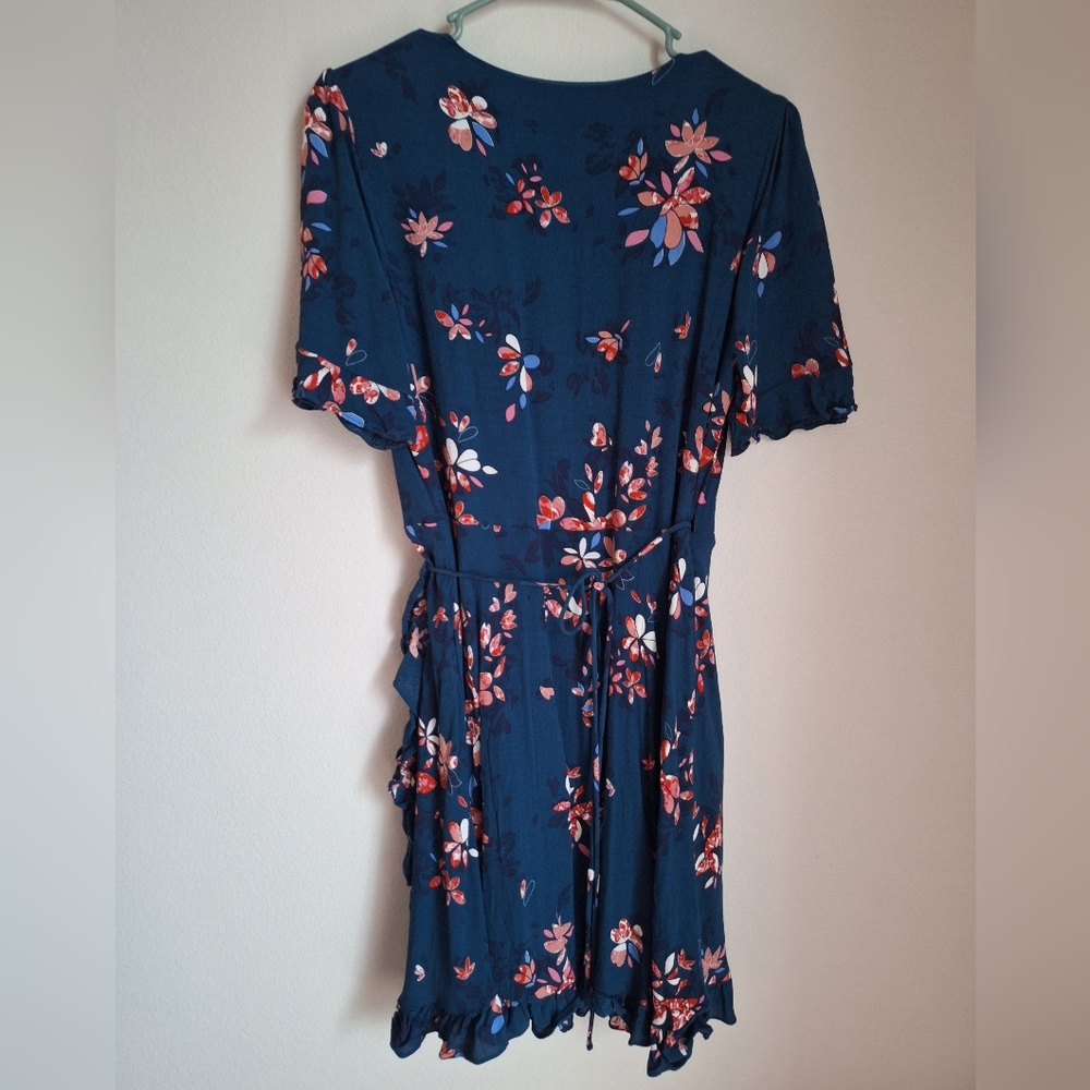 Lulus teal blue floral wrap dress - Picture 4 of 14